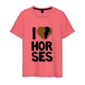 Мужская футболка хлопок с принтом I love horses в Петрозаводске, 100% хлопок | прямой крой, круглый вырез горловины, длина до линии бедер, слегка спущенное плечо. | horse | кони | конный спорт | лошадь | я люблю