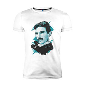 Мужская футболка премиум с принтом Тесла в Петрозаводске, 92% хлопок, 8% лайкра | приталенный силуэт, круглый вырез ворота, длина до линии бедра, короткий рукав | графика | никола тесла | портрет | электричество