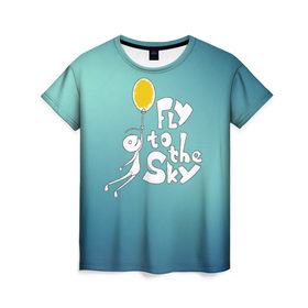 Женская футболка 3D с принтом В небо в Петрозаводске, 100% полиэфир ( синтетическое хлопкоподобное полотно) | прямой крой, круглый вырез горловины, длина до линии бедер | летать | небо | прикол | улететь