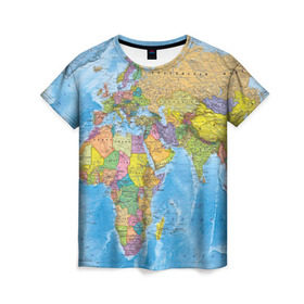Женская футболка 3D с принтом Карта в Петрозаводске, 100% полиэфир ( синтетическое хлопкоподобное полотно) | прямой крой, круглый вырез горловины, длина до линии бедер | map | world | глобус | мир | россия