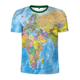 Мужская футболка 3D спортивная с принтом Карта в Петрозаводске, 100% полиэстер с улучшенными характеристиками | приталенный силуэт, круглая горловина, широкие плечи, сужается к линии бедра | map | world | глобус | мир | россия