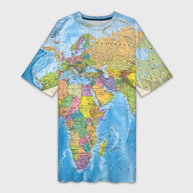 Платье-футболка 3D с принтом Карта в Петрозаводске,  |  | map | world | глобус | мир | россия