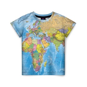 Детская футболка 3D с принтом Карта в Петрозаводске, 100% гипоаллергенный полиэфир | прямой крой, круглый вырез горловины, длина до линии бедер, чуть спущенное плечо, ткань немного тянется | map | world | глобус | мир | россия