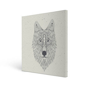 Холст квадратный с принтом Волк-шаман в Петрозаводске, 100% ПВХ |  | wolf | волк | животные | узоры | шаман
