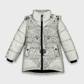 Зимняя куртка для девочек 3D с принтом Волк-шаман в Петрозаводске, ткань верха — 100% полиэстер; подклад — 100% полиэстер, утеплитель — 100% полиэстер. | длина ниже бедра, удлиненная спинка, воротник стойка и отстегивающийся капюшон. Есть боковые карманы с листочкой на кнопках, утяжки по низу изделия и внутренний карман на молнии. 

Предусмотрены светоотражающий принт на спинке, радужный светоотражающий элемент на пуллере молнии и на резинке для утяжки. | wolf | волк | животные | узоры | шаман