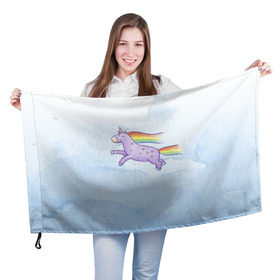 Флаг 3D с принтом Единорожка в Петрозаводске, 100% полиэстер | плотность ткани — 95 г/м2, размер — 67 х 109 см. Принт наносится с одной стороны | единорог | лошадь | радость | радуга