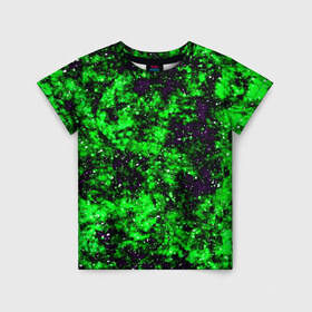 Детская футболка 3D с принтом Green color в Петрозаводске, 100% гипоаллергенный полиэфир | прямой крой, круглый вырез горловины, длина до линии бедер, чуть спущенное плечо, ткань немного тянется | гранж | зеленый | краска | новые | текстуры | цветные