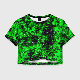 Женская футболка 3D укороченная с принтом Green color в Петрозаводске, 100% полиэстер | круглая горловина, длина футболки до линии талии, рукава с отворотами | гранж | зеленый | краска | новые | текстуры | цветные