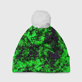 Шапка 3D c помпоном с принтом Green color в Петрозаводске, 100% полиэстер | универсальный размер, печать по всей поверхности изделия | гранж | зеленый | краска | новые | текстуры | цветные