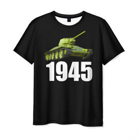 Мужская футболка 3D с принтом 1945 в Петрозаводске, 100% полиэфир | прямой крой, круглый вырез горловины, длина до линии бедер | Тематика изображения на принте: на макете изображён танк т 34.