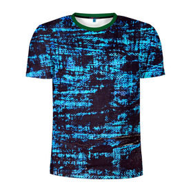 Мужская футболка 3D спортивная с принтом Джинсовый в Петрозаводске, 100% полиэстер с улучшенными характеристиками | приталенный силуэт, круглая горловина, широкие плечи, сужается к линии бедра | blue | grunge | джинсы | краска