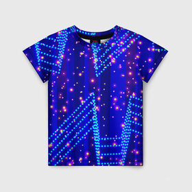 Детская футболка 3D с принтом Огоньки в Петрозаводске, 100% гипоаллергенный полиэфир | прямой крой, круглый вырез горловины, длина до линии бедер, чуть спущенное плечо, ткань немного тянется | Тематика изображения на принте: арт | огоньки | прикольные | свет | синий | текстуры