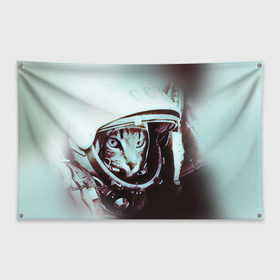 Флаг-баннер с принтом Котмонавт в Петрозаводске, 100% полиэстер | размер 67 х 109 см, плотность ткани — 95 г/м2; по краям флага есть четыре люверса для крепления | 12 апреля | гагарин | день космонавтики | космонавт | космонавтика | космос | юра | юрий
