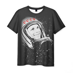 Мужская футболка 3D с принтом Гагарин 6 в Петрозаводске, 100% полиэфир | прямой крой, круглый вырез горловины, длина до линии бедер | 12 апреля | гагарин | день космонавтики | космонавт | космонавтика | космос | юра | юрий
