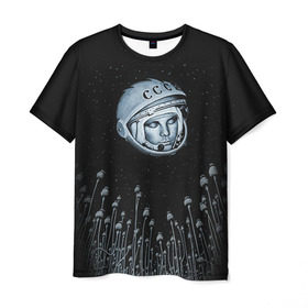 Мужская футболка 3D с принтом Гагарин 7 в Петрозаводске, 100% полиэфир | прямой крой, круглый вырез горловины, длина до линии бедер | 12 апреля | гагарин | день космонавтики | космонавт | космонавтика | космос | юра | юрий