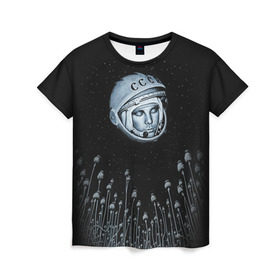 Женская футболка 3D с принтом Гагарин 7 в Петрозаводске, 100% полиэфир ( синтетическое хлопкоподобное полотно) | прямой крой, круглый вырез горловины, длина до линии бедер | 12 апреля | гагарин | день космонавтики | космонавт | космонавтика | космос | юра | юрий