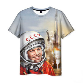 Мужская футболка 3D с принтом Гагарин 8 в Петрозаводске, 100% полиэфир | прямой крой, круглый вырез горловины, длина до линии бедер | Тематика изображения на принте: 12 апреля | гагарин | день космонавтики | космонавт | космонавтика | космос | юра | юрий
