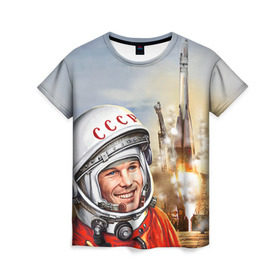 Женская футболка 3D с принтом Гагарин 8 в Петрозаводске, 100% полиэфир ( синтетическое хлопкоподобное полотно) | прямой крой, круглый вырез горловины, длина до линии бедер | Тематика изображения на принте: 12 апреля | гагарин | день космонавтики | космонавт | космонавтика | космос | юра | юрий