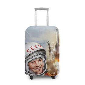 Чехол для чемодана 3D с принтом Гагарин 8 в Петрозаводске, 86% полиэфир, 14% спандекс | двустороннее нанесение принта, прорези для ручек и колес | Тематика изображения на принте: 12 апреля | гагарин | день космонавтики | космонавт | космонавтика | космос | юра | юрий