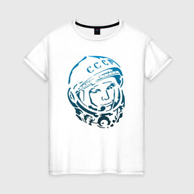Женская футболка хлопок с принтом Гагарин 11 в Петрозаводске, 100% хлопок | прямой крой, круглый вырез горловины, длина до линии бедер, слегка спущенное плечо | 12 апреля | гагарин | день космонавтики | космонавт | космонавтика | космос | юра | юрий