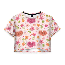 Женская футболка 3D укороченная с принтом День матери в Петрозаводске, 100% полиэстер | круглая горловина, длина футболки до линии талии, рукава с отворотами | деть матери | мама | праздники | родители