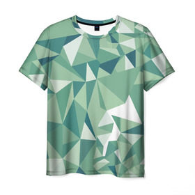 Мужская футболка 3D с принтом Зеленые полигоны в Петрозаводске, 100% полиэфир | прямой крой, круглый вырез горловины, длина до линии бедер | линии | полигоны | ромбы | текстуры