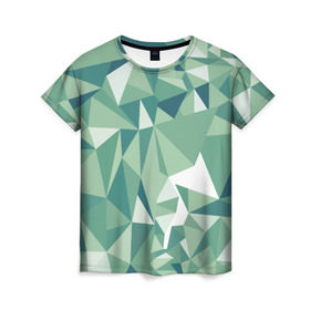 Женская футболка 3D с принтом Зеленые полигоны в Петрозаводске, 100% полиэфир ( синтетическое хлопкоподобное полотно) | прямой крой, круглый вырез горловины, длина до линии бедер | линии | полигоны | ромбы | текстуры