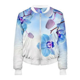 Женский бомбер 3D с принтом Голубая орхидея в Петрозаводске, 100% полиэстер | застегивается на молнию, по бокам два кармана без застежек, мягкие манжеты, по низу бомбера и на воротнике — эластичная резинка | голубая орхидея | красота | орхидеи | природа | цветок | цветочек | цветы