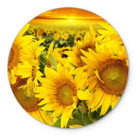 Коврик круглый с принтом Подсолнухи в Петрозаводске, резина и полиэстер | круглая форма, изображение наносится на всю лицевую часть | желтый | солнце | цветок | яркий