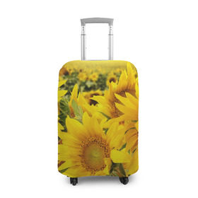Чехол для чемодана 3D с принтом Подсолнухи в Петрозаводске, 86% полиэфир, 14% спандекс | двустороннее нанесение принта, прорези для ручек и колес | желтый | солнце | цветок | яркий