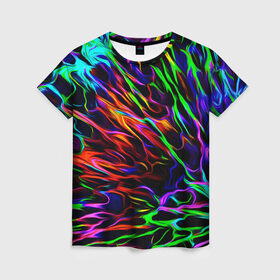 Женская футболка 3D с принтом Разноцветные разводы в Петрозаводске, 100% полиэфир ( синтетическое хлопкоподобное полотно) | прямой крой, круглый вырез горловины, длина до линии бедер | гранж | краска | разводы | цветные