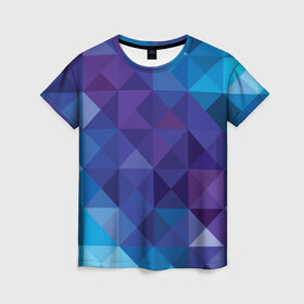 Женская футболка 3D с принтом Абстракция в Петрозаводске, 100% полиэфир ( синтетическое хлопкоподобное полотно) | прямой крой, круглый вырез горловины, длина до линии бедер | квадраты | прикол | синий