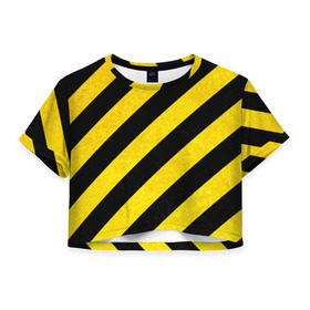 Женская футболка 3D укороченная с принтом Полоски в Петрозаводске, 100% полиэстер | круглая горловина, длина футболки до линии талии, рукава с отворотами | абстракция | желтый | линии | полоски | черный