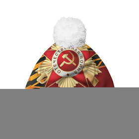 Шапка 3D c помпоном с принтом Отечественная война в Петрозаводске, 100% полиэстер | универсальный размер, печать по всей поверхности изделия | 9мая | армия | арт | герои | мир | победа | советский союз