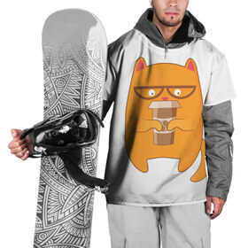 Накидка на куртку 3D с принтом Кот хипстер в Петрозаводске, 100% полиэстер |  | арт | иллюстрация | кот | кофе | кофемания | пончик | хипстер
