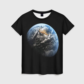 Женская футболка 3D с принтом Земля в Петрозаводске, 100% полиэфир ( синтетическое хлопкоподобное полотно) | прямой крой, круглый вырез горловины, длина до линии бедер | earth | земля | космос | луна