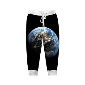 Детские брюки 3D с принтом Земля в Петрозаводске, 100% полиэстер | манжеты по низу, эластичный пояс регулируется шнурком, по бокам два кармана без застежек, внутренняя часть кармана из мелкой сетки | earth | земля | космос | луна
