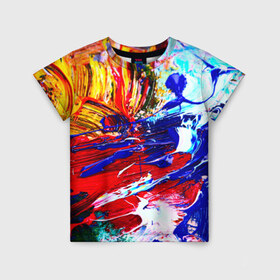 Детская футболка 3D с принтом Краска в Петрозаводске, 100% гипоаллергенный полиэфир | прямой крой, круглый вырез горловины, длина до линии бедер, чуть спущенное плечо, ткань немного тянется | Тематика изображения на принте: абстракция красок | гранж | краска | разводы | текстуры | цветные