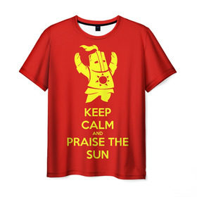 Мужская футболка 3D с принтом Keep calm and praise the sun в Петрозаводске, 100% полиэфир | прямой крой, круглый вырез горловины, длина до линии бедер | dark souls