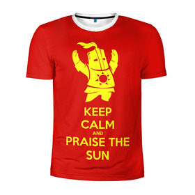 Мужская футболка 3D спортивная с принтом Keep calm and praise the sun в Петрозаводске, 100% полиэстер с улучшенными характеристиками | приталенный силуэт, круглая горловина, широкие плечи, сужается к линии бедра | dark souls