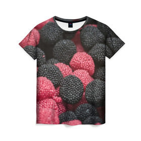 Женская футболка 3D с принтом Ягодки в Петрозаводске, 100% полиэфир ( синтетическое хлопкоподобное полотно) | прямой крой, круглый вырез горловины, длина до линии бедер | candy | vegan | веган | вегетарианство | еда | конфеты | мармелад | сладкое