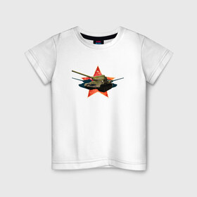 Детская футболка хлопок с принтом Танк за родину в Петрозаводске, 100% хлопок | круглый вырез горловины, полуприлегающий силуэт, длина до линии бедер | 
