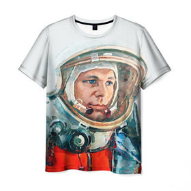 Мужская футболка 3D с принтом Гагарин в Петрозаводске, 100% полиэфир | прямой крой, круглый вырез горловины, длина до линии бедер | Тематика изображения на принте: space | гагарин | космос | россия
