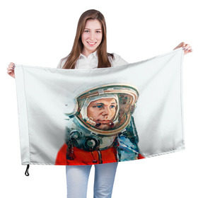 Флаг 3D с принтом Гагарин в Петрозаводске, 100% полиэстер | плотность ткани — 95 г/м2, размер — 67 х 109 см. Принт наносится с одной стороны | space | гагарин | космос | россия