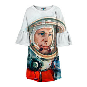 Детское платье 3D с принтом Гагарин в Петрозаводске, 100% полиэстер | прямой силуэт, чуть расширенный к низу. Круглая горловина, на рукавах — воланы | space | гагарин | космос | россия
