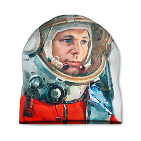 Шапка 3D с принтом Гагарин в Петрозаводске, 100% полиэстер | универсальный размер, печать по всей поверхности изделия | space | гагарин | космос | россия