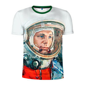 Мужская футболка 3D спортивная с принтом Гагарин в Петрозаводске, 100% полиэстер с улучшенными характеристиками | приталенный силуэт, круглая горловина, широкие плечи, сужается к линии бедра | space | гагарин | космос | россия