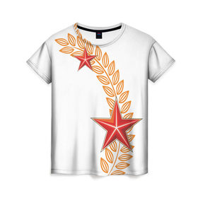 Женская футболка 3D с принтом 9 мая - красные звезды в Петрозаводске, 100% полиэфир ( синтетическое хлопкоподобное полотно) | прямой крой, круглый вырез горловины, длина до линии бедер | 9 мая | день победы | звезды