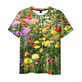 Мужская футболка 3D с принтом Полевые цветы 1 в Петрозаводске, 100% полиэфир | прямой крой, круглый вырез горловины, длина до линии бедер | поле | полевые цветы | цветы