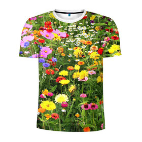 Мужская футболка 3D спортивная с принтом Полевые цветы 1 в Петрозаводске, 100% полиэстер с улучшенными характеристиками | приталенный силуэт, круглая горловина, широкие плечи, сужается к линии бедра | поле | полевые цветы | цветы